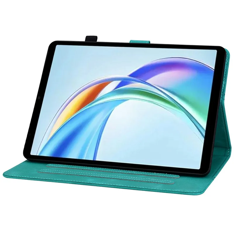 For Honor Pad X7 Case Lily Flower Imprint Card Slots Leather Tablet Cover - Green