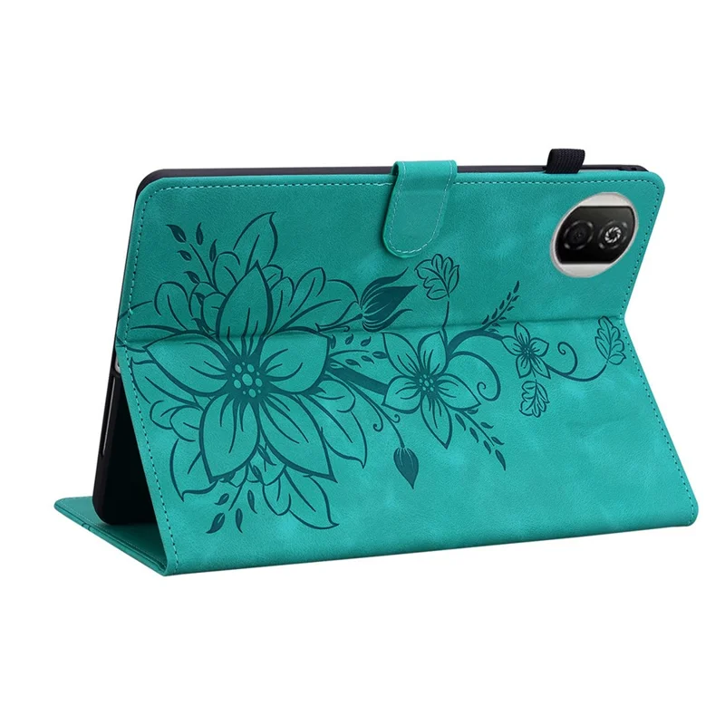 For Honor Pad X7 Case Lily Flower Imprint Card Slots Leather Tablet Cover - Green