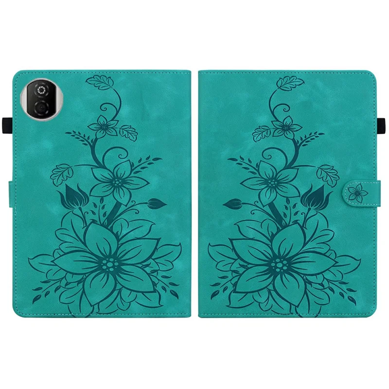 For Honor Pad X7 Case Lily Flower Imprint Card Slots Leather Tablet Cover - Green