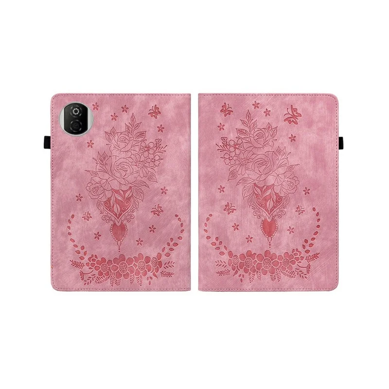 Honor Pad X7 Hülle Kartenhalter Kratzfest Leder Cover Rose Blume Aufdruck - Rosa