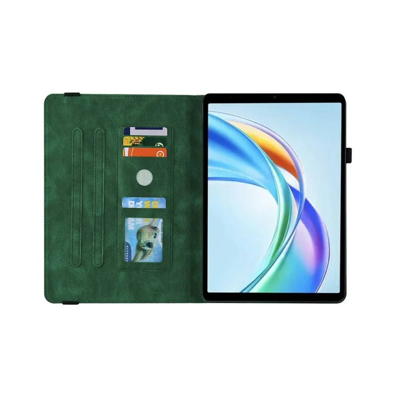 For Honor Pad X7 Case Butterfly Flower Imprint PU Leather Tablet Cover with Card Slots - Green