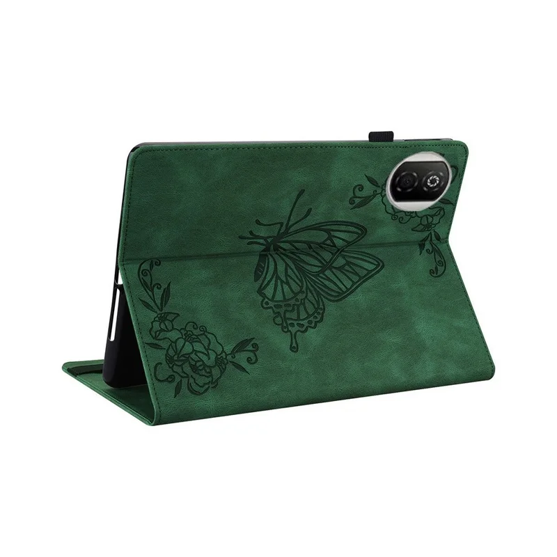 For Honor Pad X7 Case Butterfly Flower Imprint PU Leather Tablet Cover with Card Slots - Green