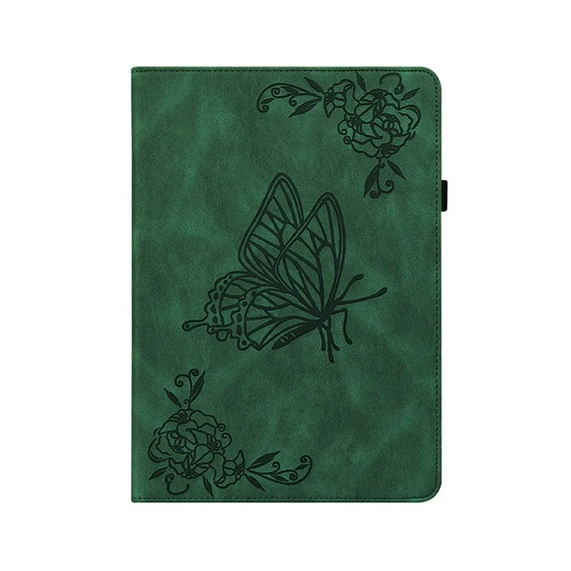 For Honor Pad X7 Case Butterfly Flower Imprint PU Leather Tablet Cover with Card Slots - Green