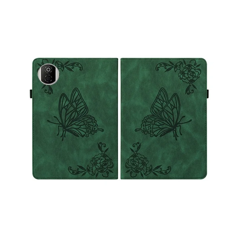For Honor Pad X7 Case Butterfly Flower Imprint PU Leather Tablet Cover with Card Slots - Green