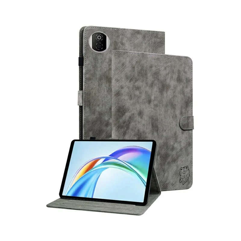 For Honor Pad X7 Case Tiger Imprint Anti-Scratch PU Leather Tablet Cover - Grey