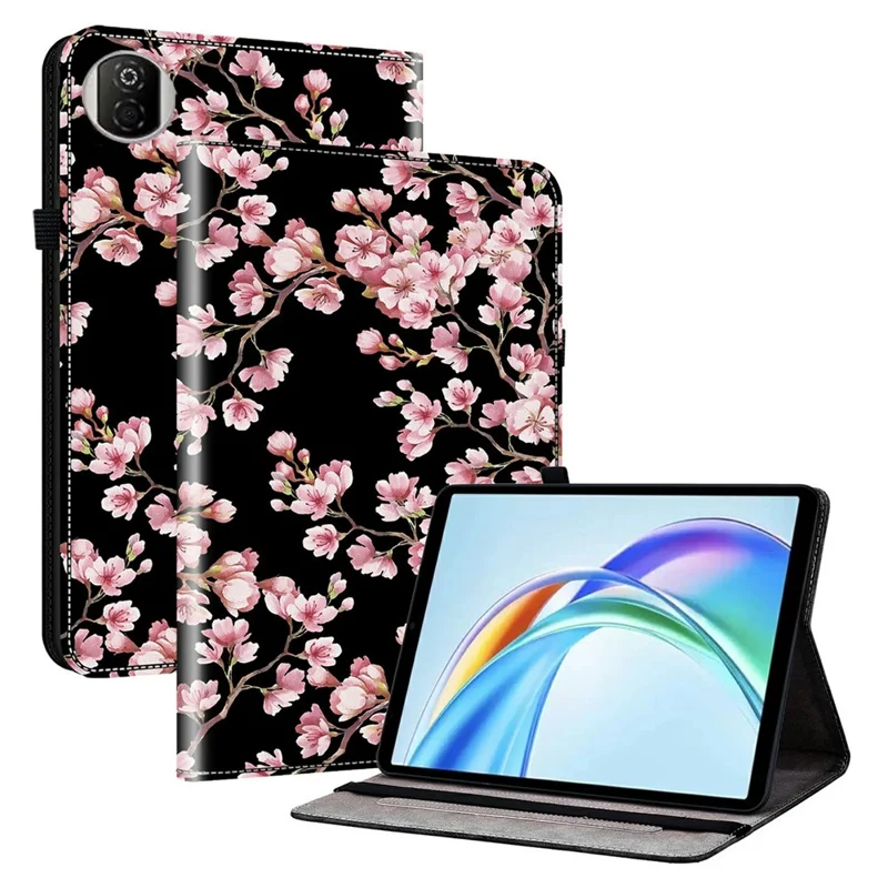 For Honor Pad X7 Leather Case Pattern Printed Stand Tablet Cover with Card Slots - Plum Blossom