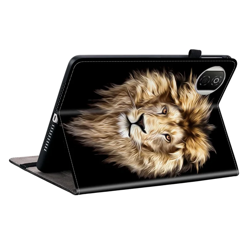 Capa de Couro para Honor Pad X7 com Padrão Impresso, Suporte para Tablet com Compartimentos para Cartões - Cabeça de Leão