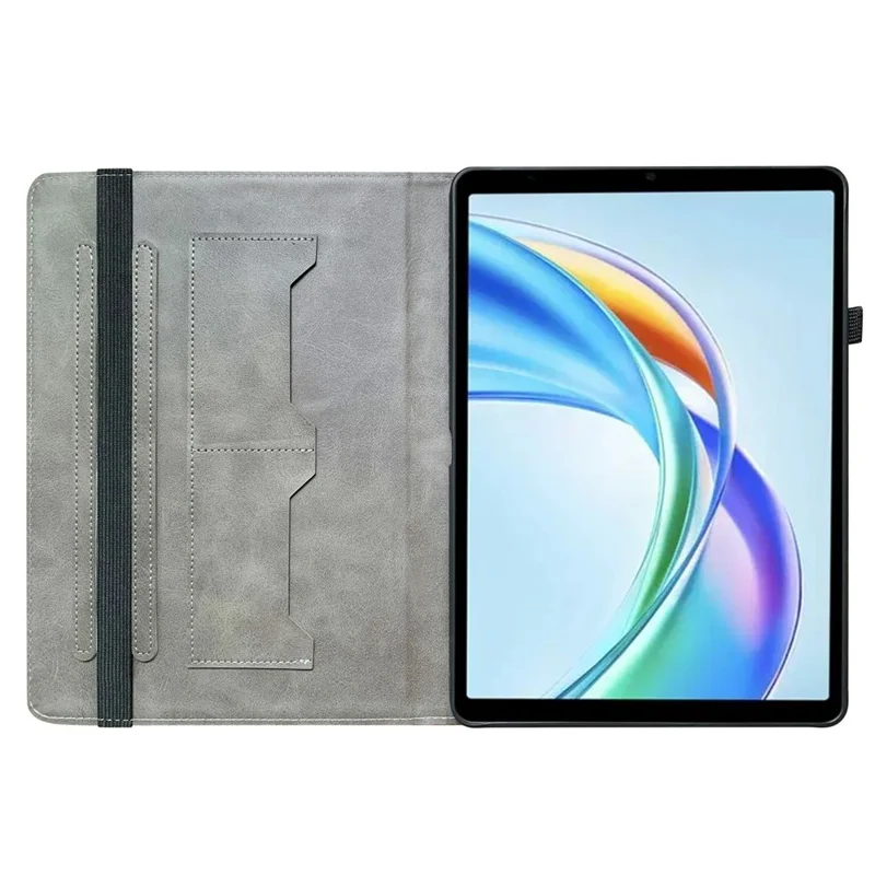 Capa de Couro para Honor Pad X7 com Padrão Impresso, Suporte para Tablet com Compartimentos para Cartões - Cabeça de Leão