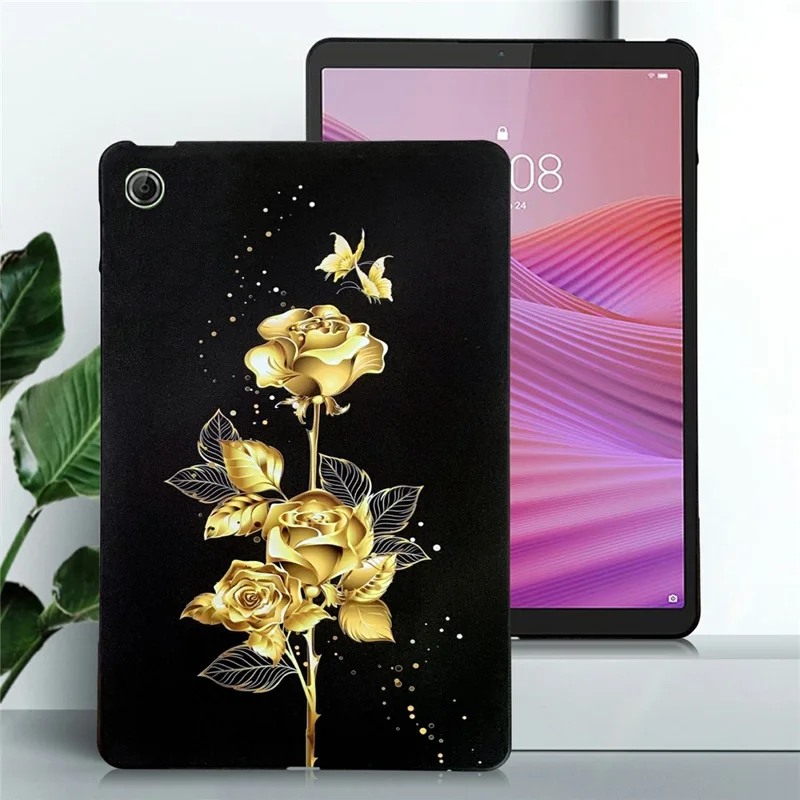For Lenovo Tab K9 TPU Case Pattern Printing Slim Tablet Protective Cover - Golden Butterfly Rose