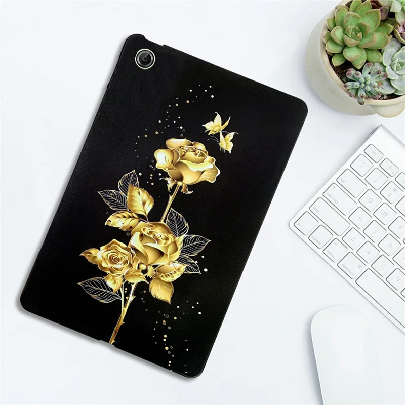 For Lenovo Tab K9 TPU Case Pattern Printing Slim Tablet Protective Cover - Golden Butterfly Rose