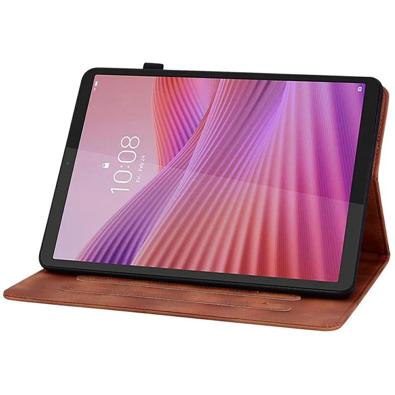 For Lenovo Tab K9 Case Lily Flower Imprint Card Slots Leather Tablet Cover - Brown