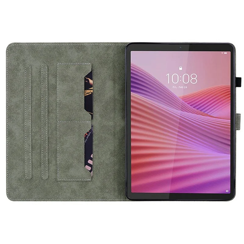 For Lenovo Tab K9 Case Card Holder Anti-Scratch Leather Cover Rose Flower Imprint - Pink