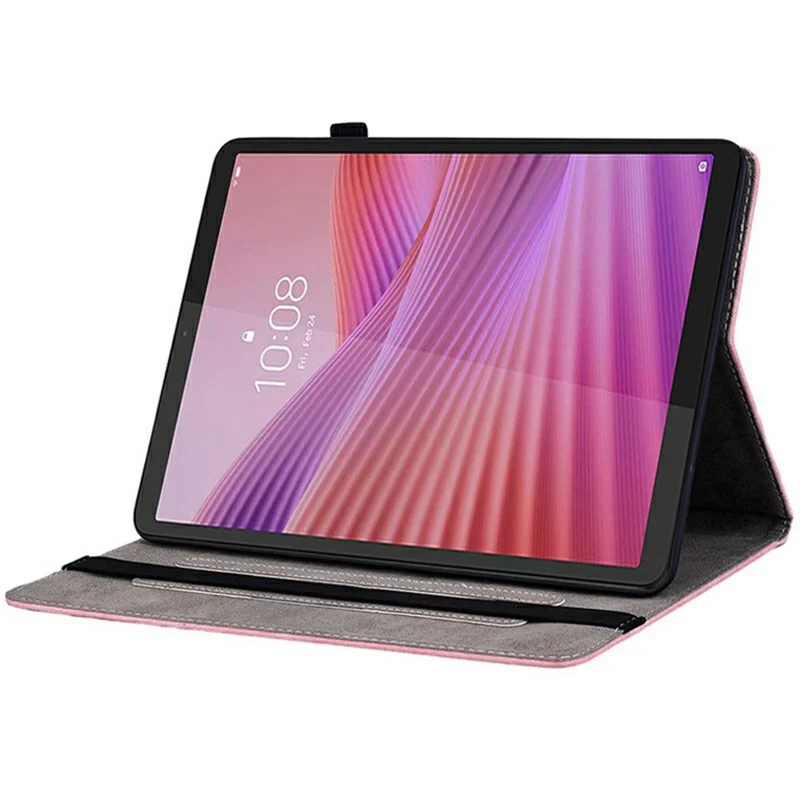 For Lenovo Tab K9 Case Card Holder Anti-Scratch Leather Cover Rose Flower Imprint - Pink