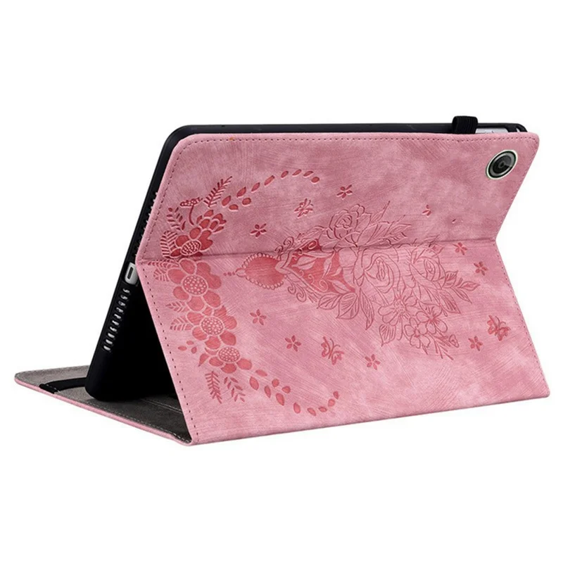 For Lenovo Tab K9 Case Card Holder Anti-Scratch Leather Cover Rose Flower Imprint - Pink