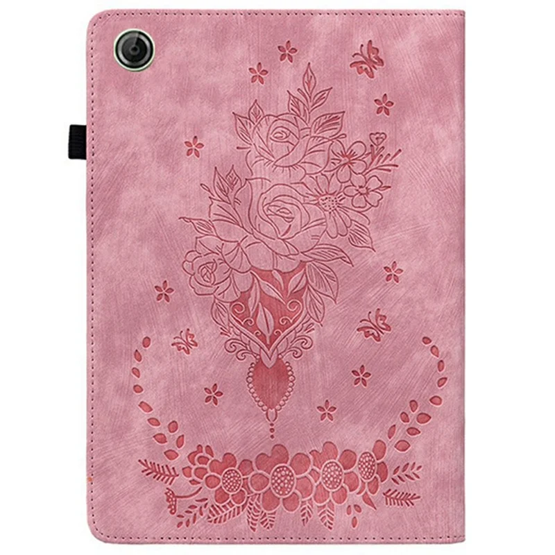 For Lenovo Tab K9 Case Card Holder Anti-Scratch Leather Cover Rose Flower Imprint - Pink