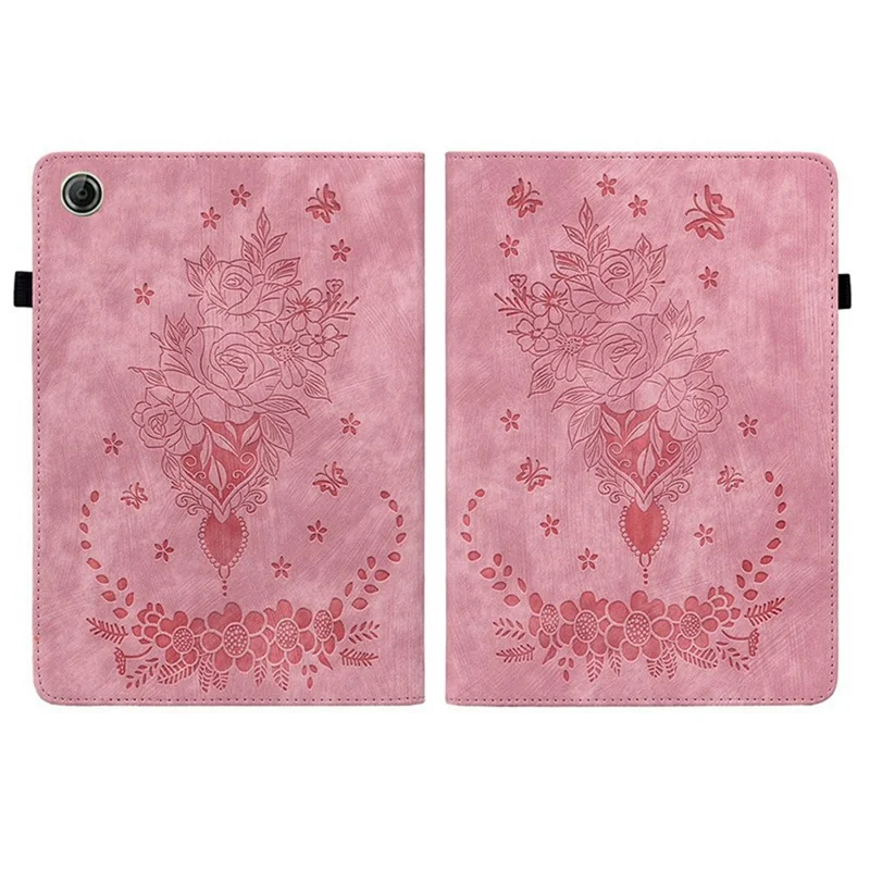 For Lenovo Tab K9 Case Card Holder Anti-Scratch Leather Cover Rose Flower Imprint - Pink