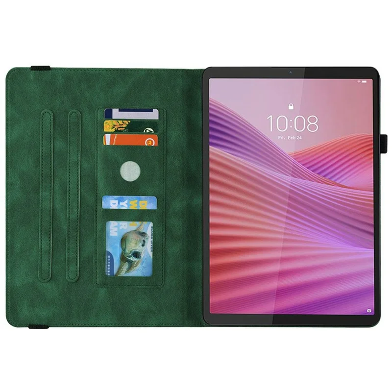 For Lenovo Tab K9 Case Butterfly Flower Imprint PU Leather Tablet Cover with Card Slots - Green