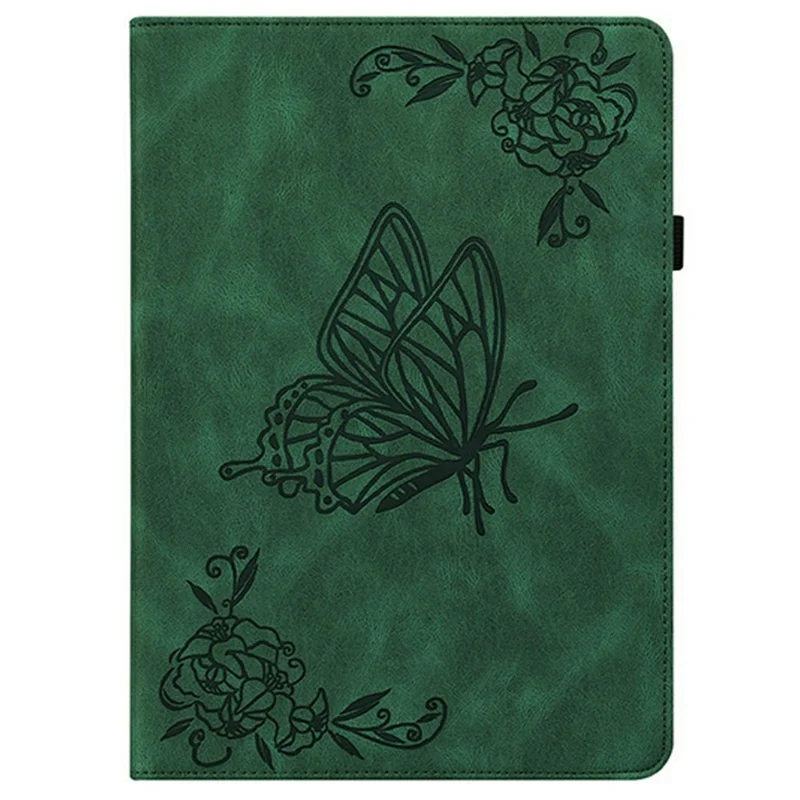 For Lenovo Tab K9 Case Butterfly Flower Imprint PU Leather Tablet Cover with Card Slots - Green
