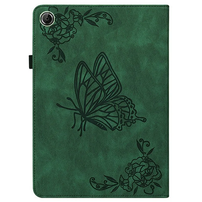 For Lenovo Tab K9 Case Butterfly Flower Imprint PU Leather Tablet Cover with Card Slots - Green