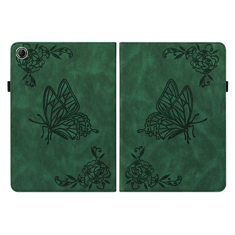 For Lenovo Tab K9 Case Butterfly Flower Imprint PU Leather Tablet Cover with Card Slots - Green