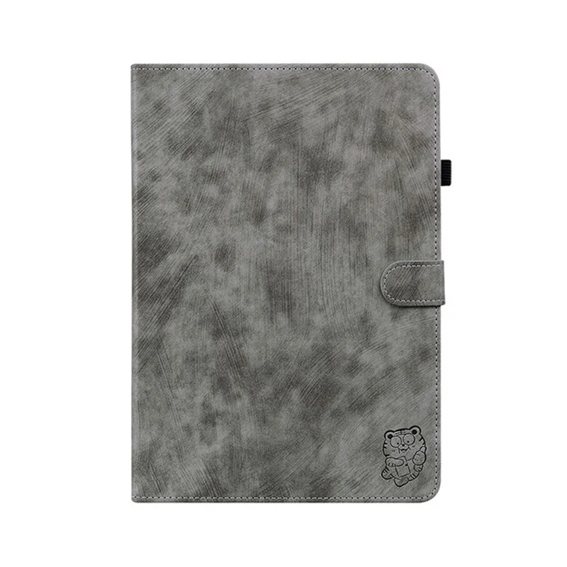 For Lenovo Tab K9 Case Tiger Imprint Anti-Scratch PU Leather Tablet Cover - Grey