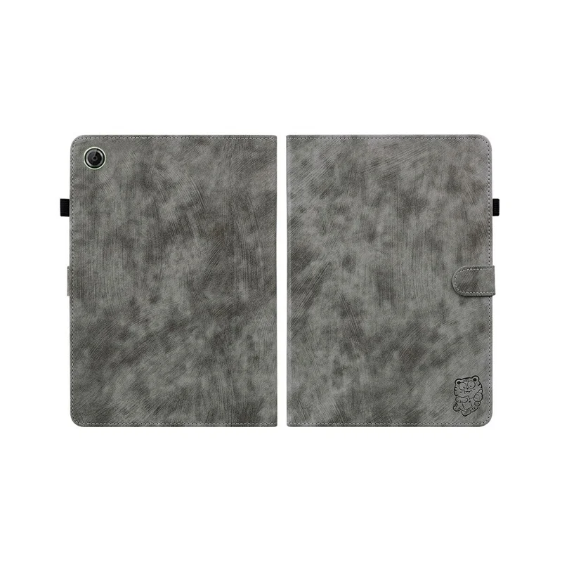 For Lenovo Tab K9 Case Tiger Imprint Anti-Scratch PU Leather Tablet Cover - Grey