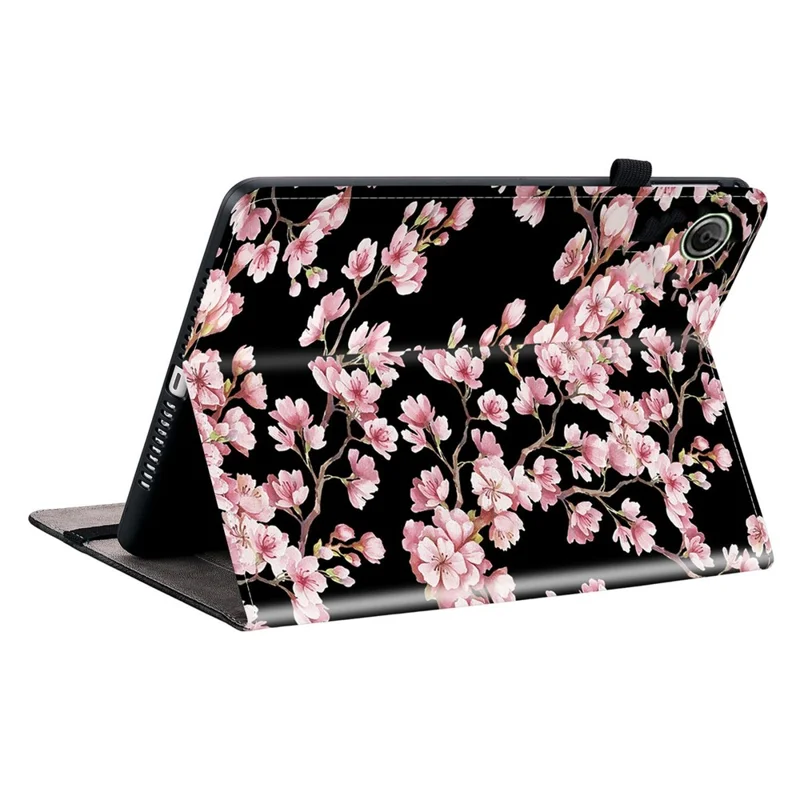 Étui en cuir pour tablette Lenovo Tab K9 avec motif imprimé et support - Fleurs de prunier