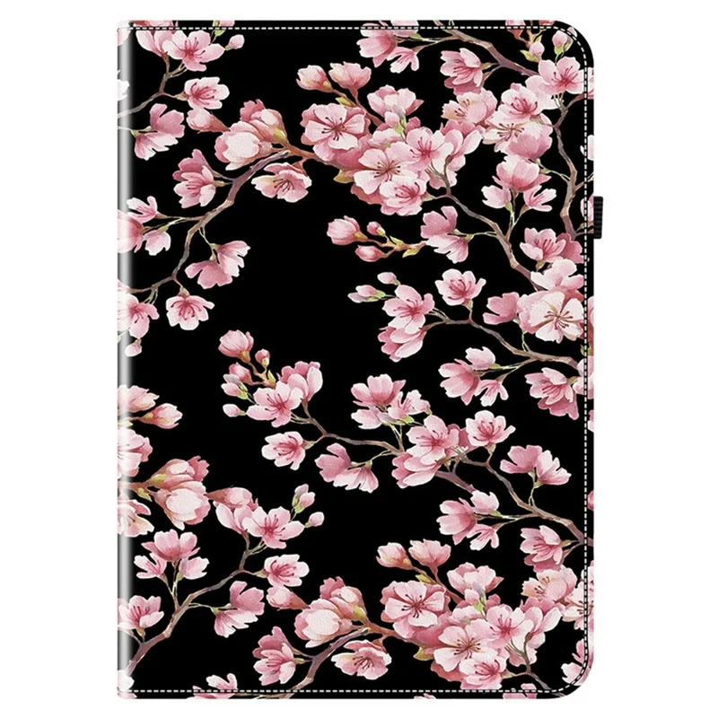 Étui en cuir pour tablette Lenovo Tab K9 avec motif imprimé et support - Fleurs de prunier