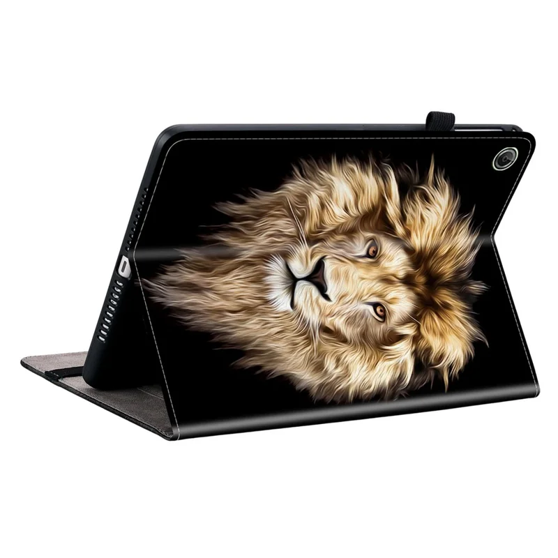 For Lenovo Tab K9 Leather Case Pattern Printed Stand Tablet Cover with Card Slots - Lion Head