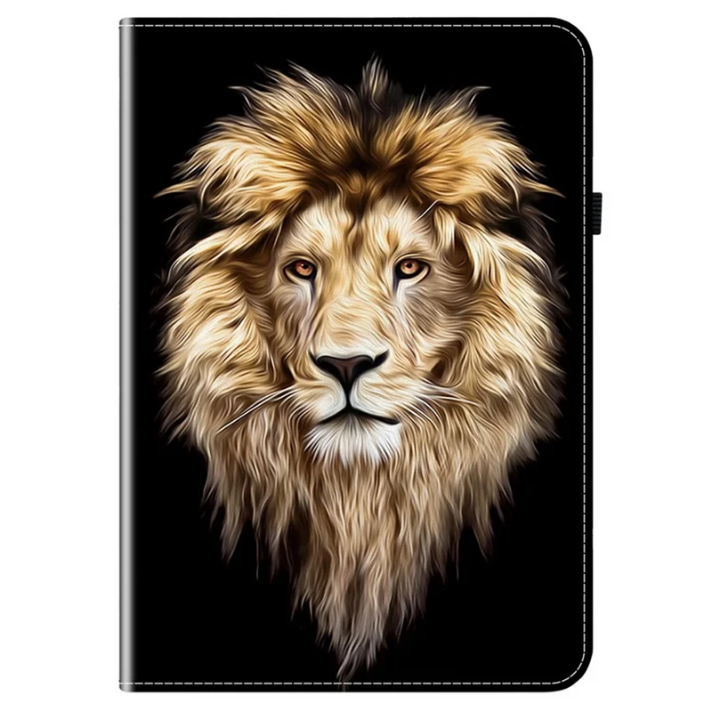 For Lenovo Tab K9 Leather Case Pattern Printed Stand Tablet Cover with Card Slots - Lion Head