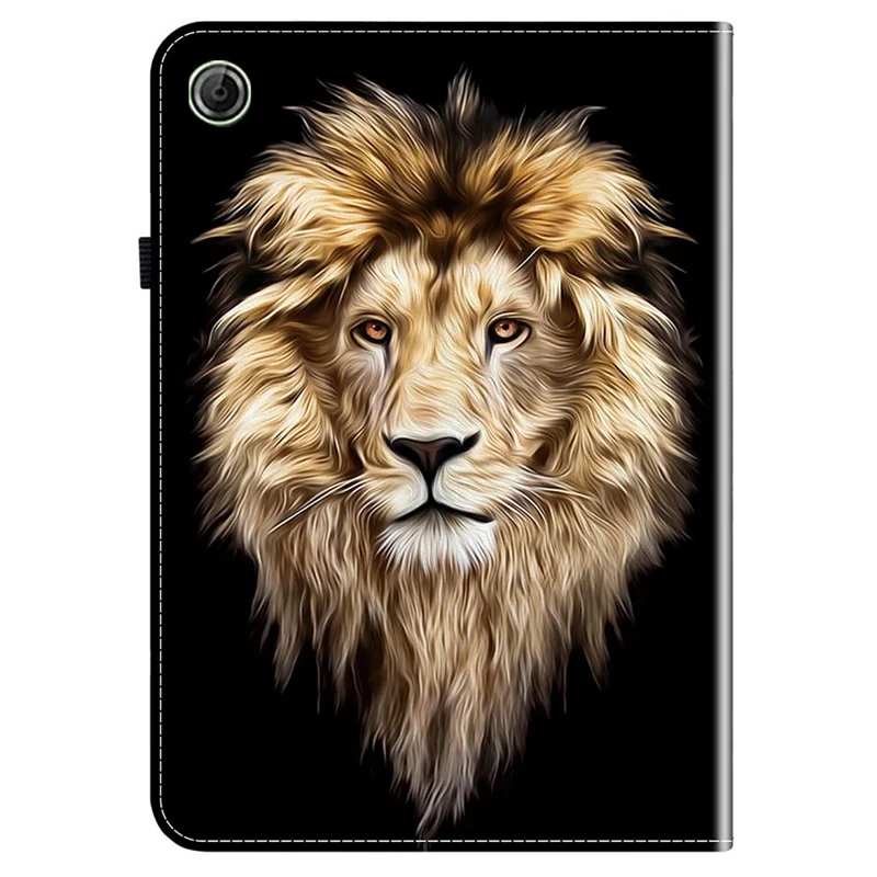 For Lenovo Tab K9 Leather Case Pattern Printed Stand Tablet Cover with Card Slots - Lion Head