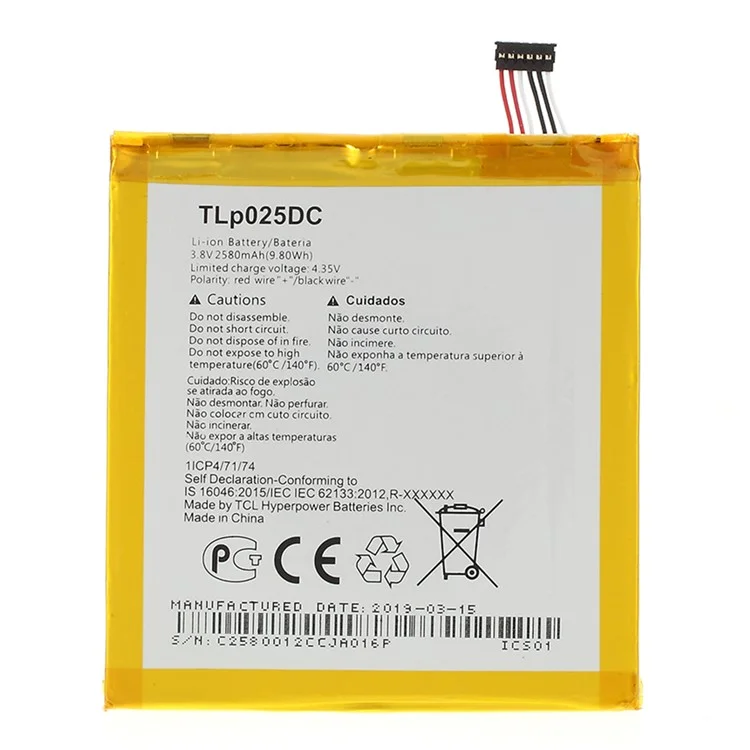 Per Alcatel Pixi 4 (6) 4G OT 3.80V 2580mah Li-ion Polymer Battery Part (encode: TLP025DC) (senza Logo)