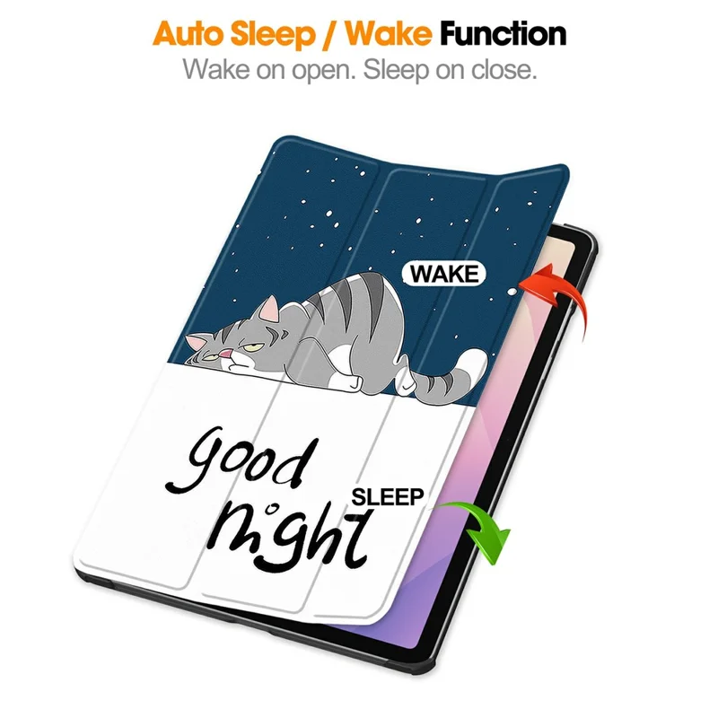 Voor Samsung Galaxy Tab S11 hoesje met patroon en lederen staander tabletcover - Kat