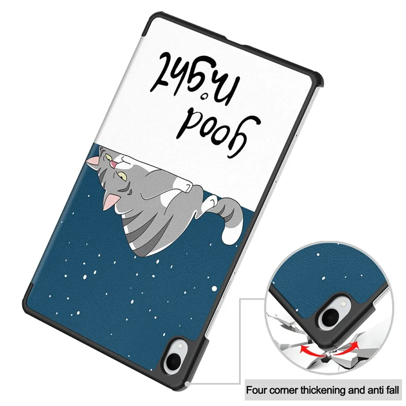 Voor Samsung Galaxy Tab S11 hoesje met patroon en lederen staander tabletcover - Kat