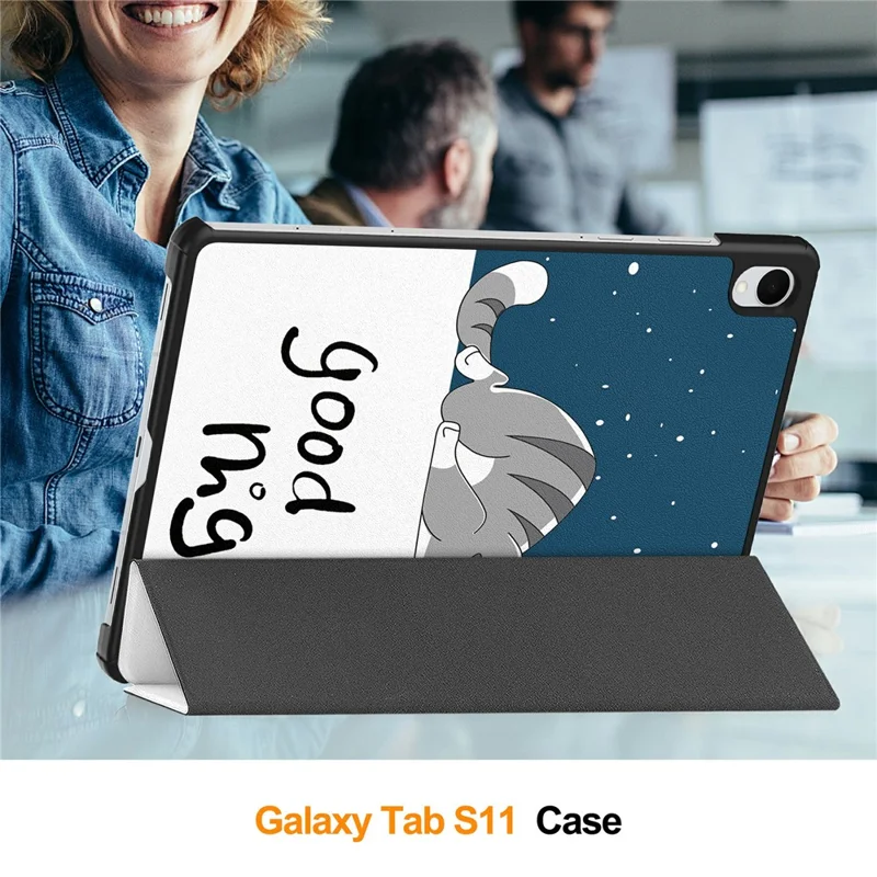Voor Samsung Galaxy Tab S11 hoesje met patroon en lederen staander tabletcover - Kat