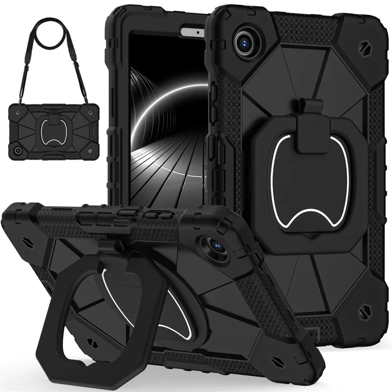 For Lenovo Tab K9 / Tab One Case Silicone + PC Kickstand Tablet Cover - Black / Black
