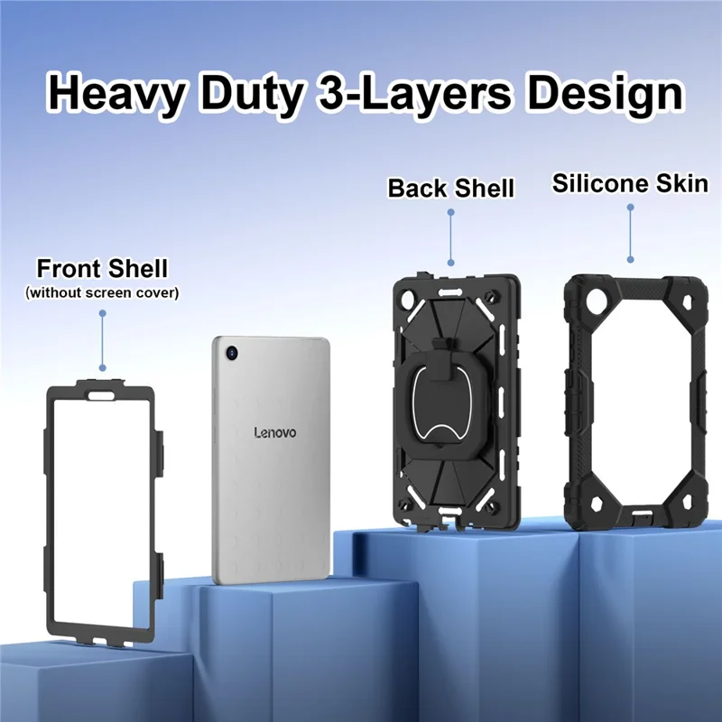 For Lenovo Tab K9 / Tab One Case Silicone + PC Kickstand Tablet Cover - Black / Black
