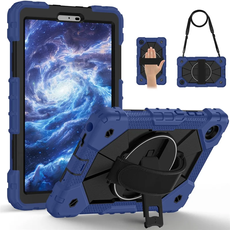 For Lenovo Tab K9 / Tab One Case Silicone + PC Kickstand Tablet Cover with Handy Strap - Navy Blue / Black