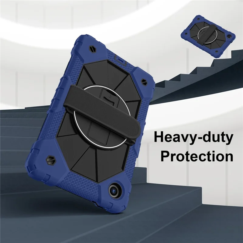 For Lenovo Tab K9 / Tab One Case Silicone + PC Kickstand Tablet Cover with Handy Strap - Navy Blue / Black