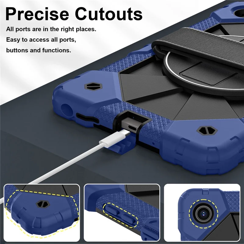 For Lenovo Tab K9 / Tab One Case Silicone + PC Kickstand Tablet Cover with Handy Strap - Navy Blue / Black