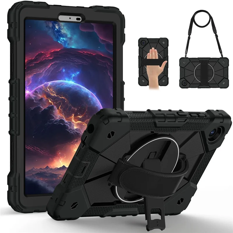 For Lenovo Tab K9 / Tab One Case Silicone + PC Kickstand Tablet Cover with Handy Strap - Black / Black