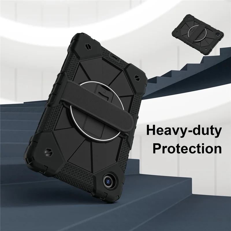 For Lenovo Tab K9 / Tab One Case Silicone + PC Kickstand Tablet Cover with Handy Strap - Black / Black