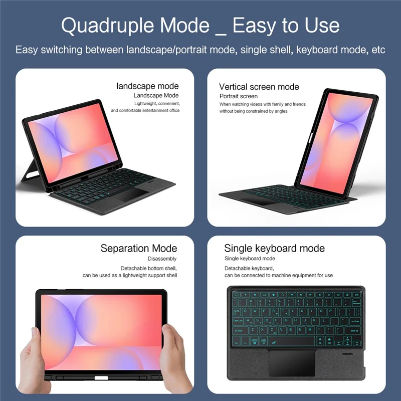 For Samsung Galaxy Tab S10 Lite Leather Case + Bluetooth-Compatible Keyboard with Backlight Trackpad