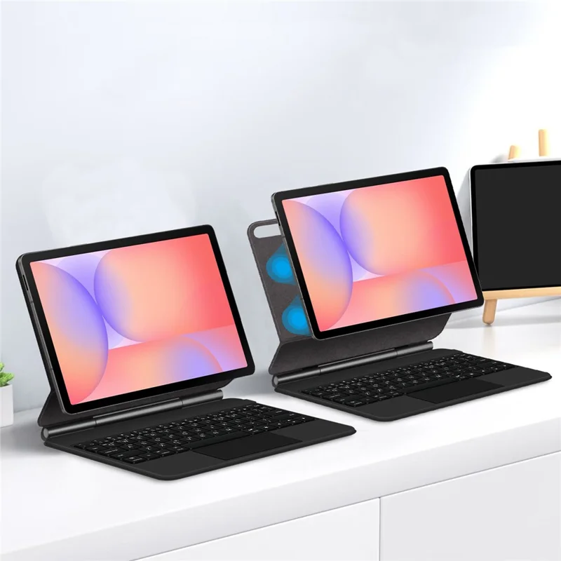 For Samsung Galaxy Tab S10 Lite Floating Magnetic Bluetooth-Compatible Keyboard (Korean) + Leather Tablet Case - Black