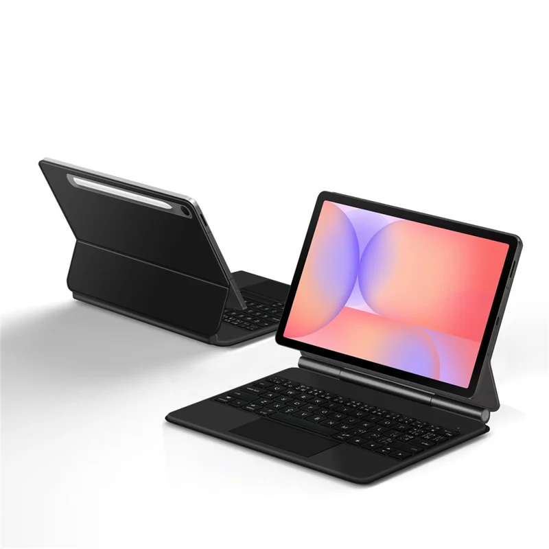 For Samsung Galaxy Tab S10 Lite Magnetic Floating Bluetooth-Compatible Keyboard (Portuguese) + Leather Tablet Case - Black