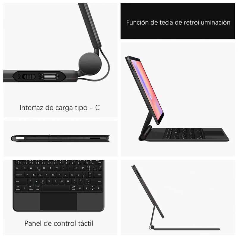 For Samsung Galaxy Tab S10 Lite Magnetic Floating Bluetooth-Compatible Keyboard (Spanish) + Leather Tablet Case - Black