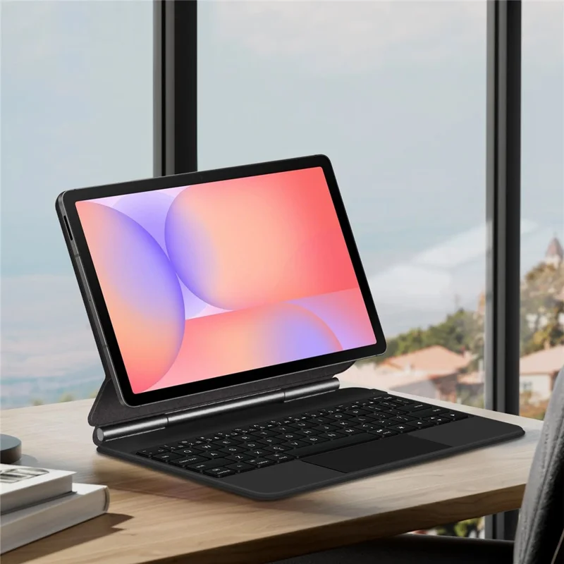 For Samsung Galaxy Tab S10 Lite Magnetic Floating Bluetooth-Compatible Keyboard (English) + Leather Tablet Case - Black