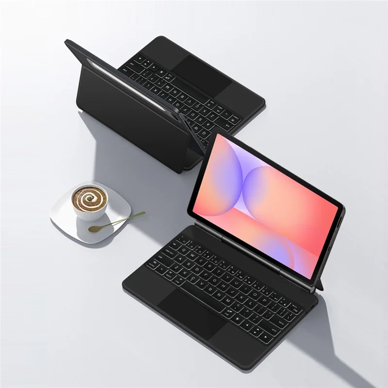 For Samsung Galaxy Tab S10 Lite Magnetic Floating Bluetooth-Compatible Keyboard (English) + Leather Tablet Case - Black