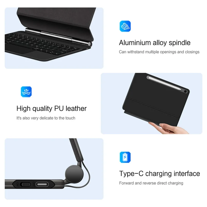 For Samsung Galaxy Tab S10 Lite Magnetic Floating Bluetooth-Compatible Keyboard (English) + Leather Tablet Case - Black