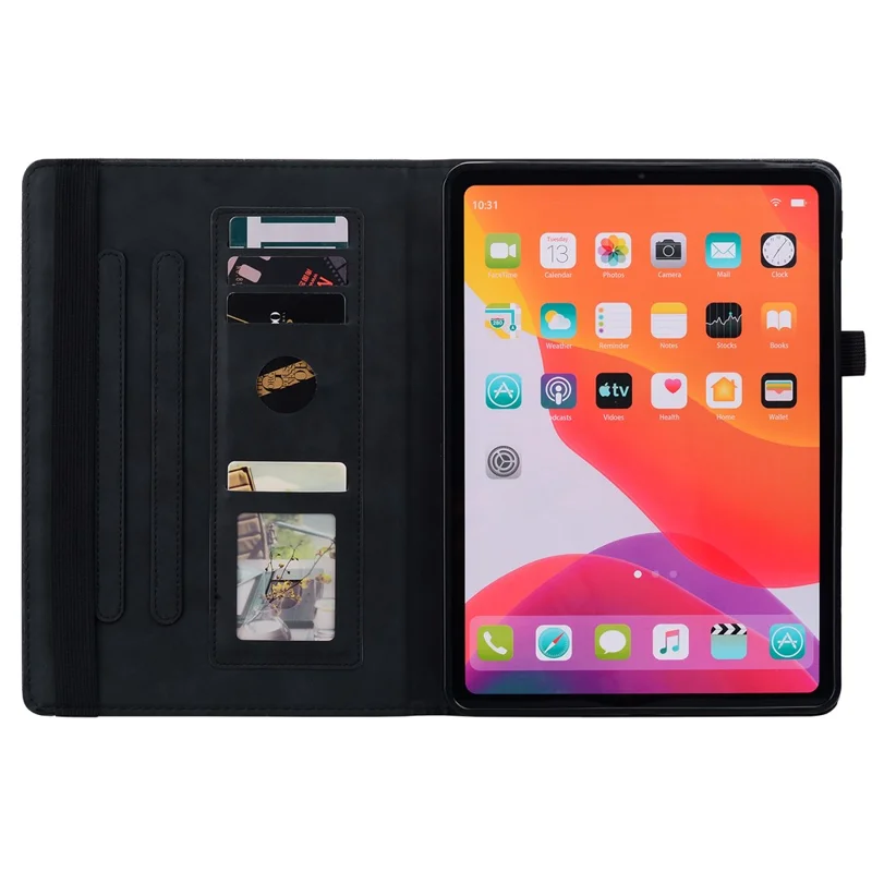 For Samsung Galaxy Tab A11 X133 X130 / Tab A9 Tablet Case Card Slots Leather Cover Flower Pattern - Black